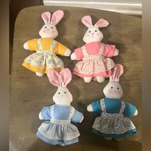 VINTAGE Rustic FABRIC BUNNY RABBIT DOLLS IN CLOTHES MADE IN THE PHILIPPINES